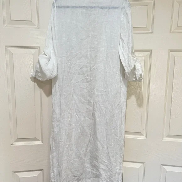 Made in Italy linen white Open Long Cardigan Pocket Lagenlook Beach relaxed SZ M - Picture 9 of 15